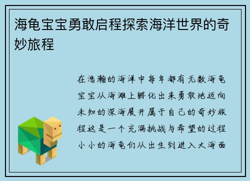 海龟宝宝勇敢启程探索海洋世界的奇妙旅程